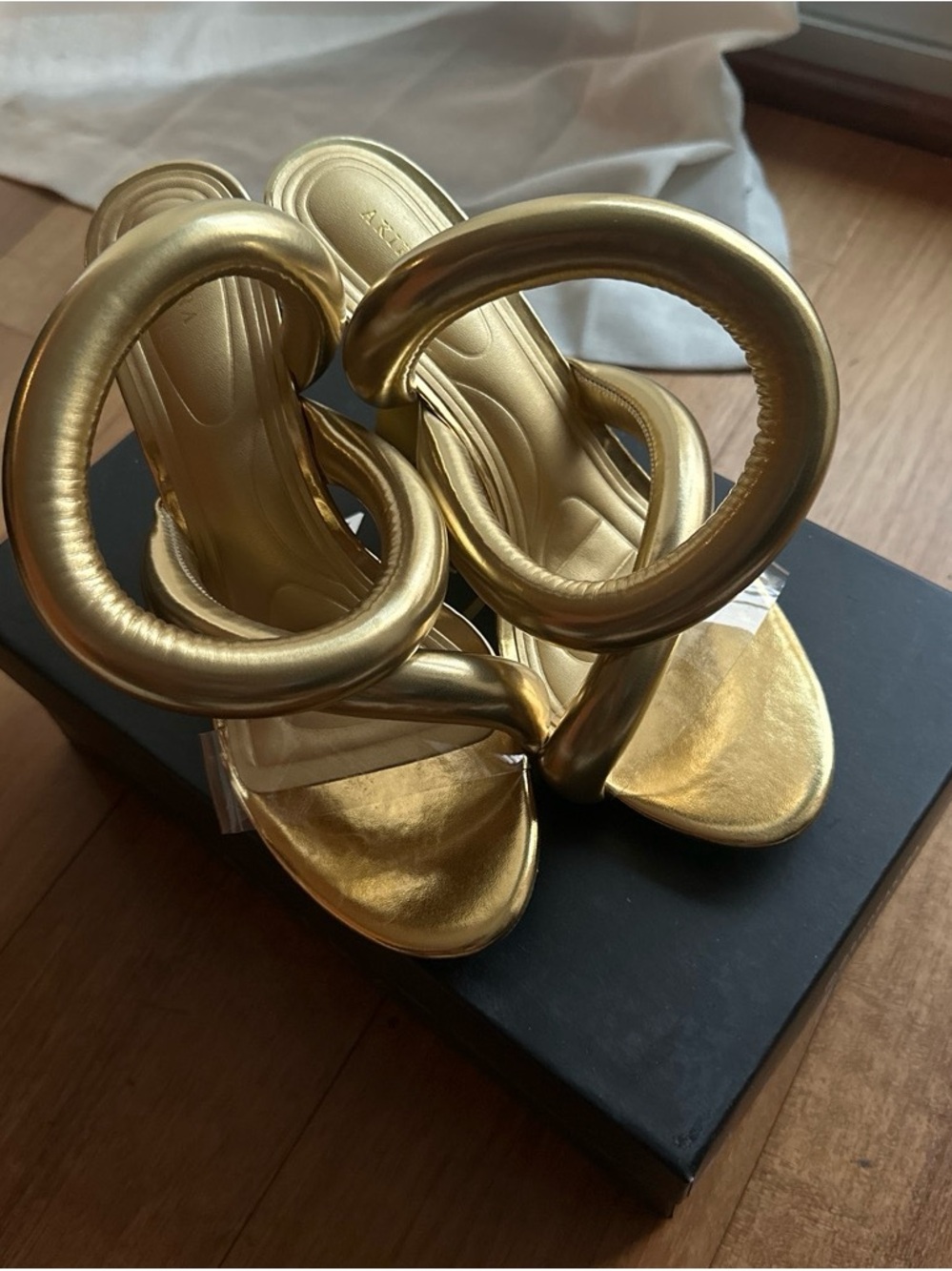 Gold Twist Strap High Heel Sandals - Women